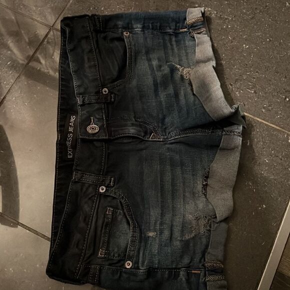 Size 2 Black Ombre Dipped Express Jean Shorts - Picture 3 of 6